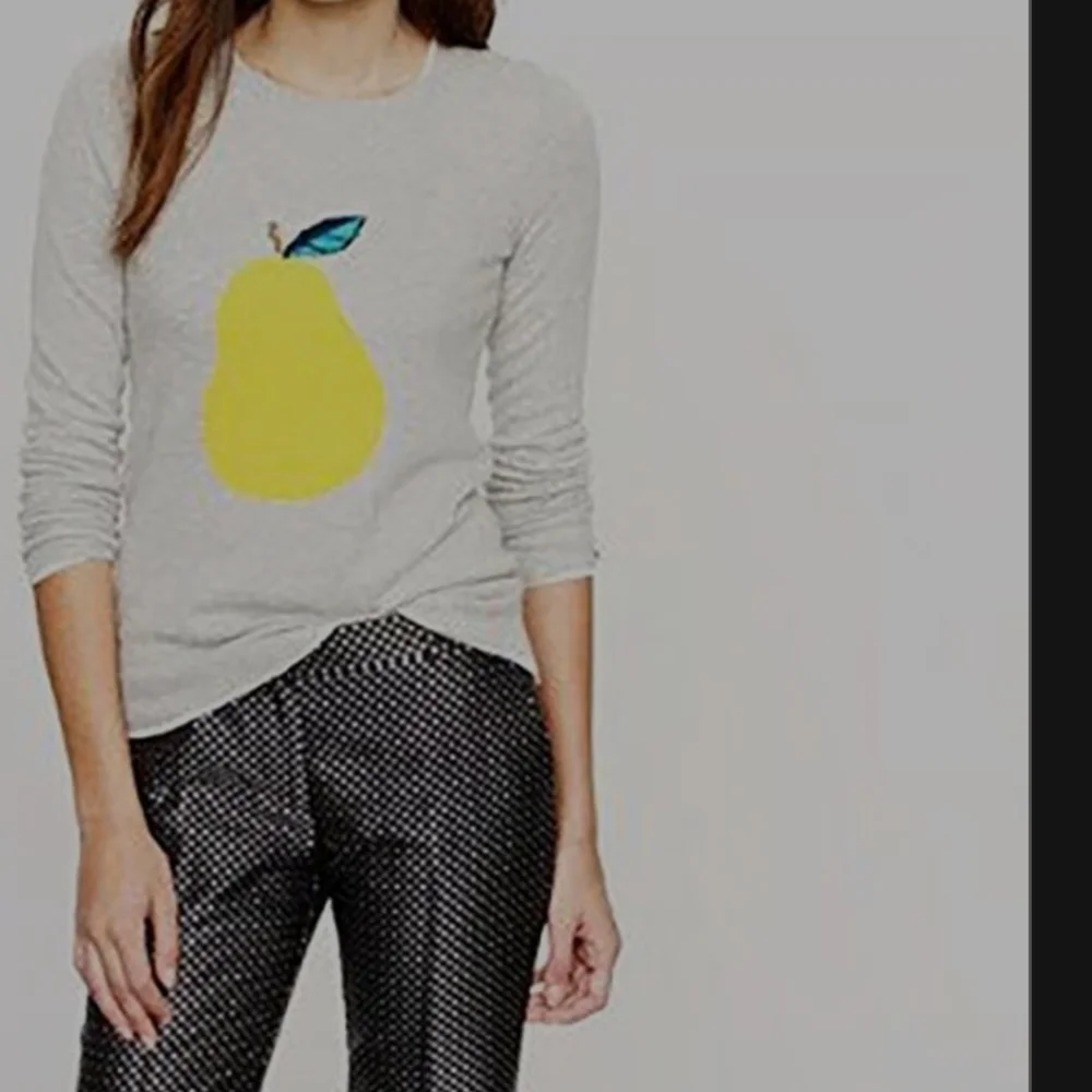 J. Crew Light Gray Top with Yellow Pear Graphic